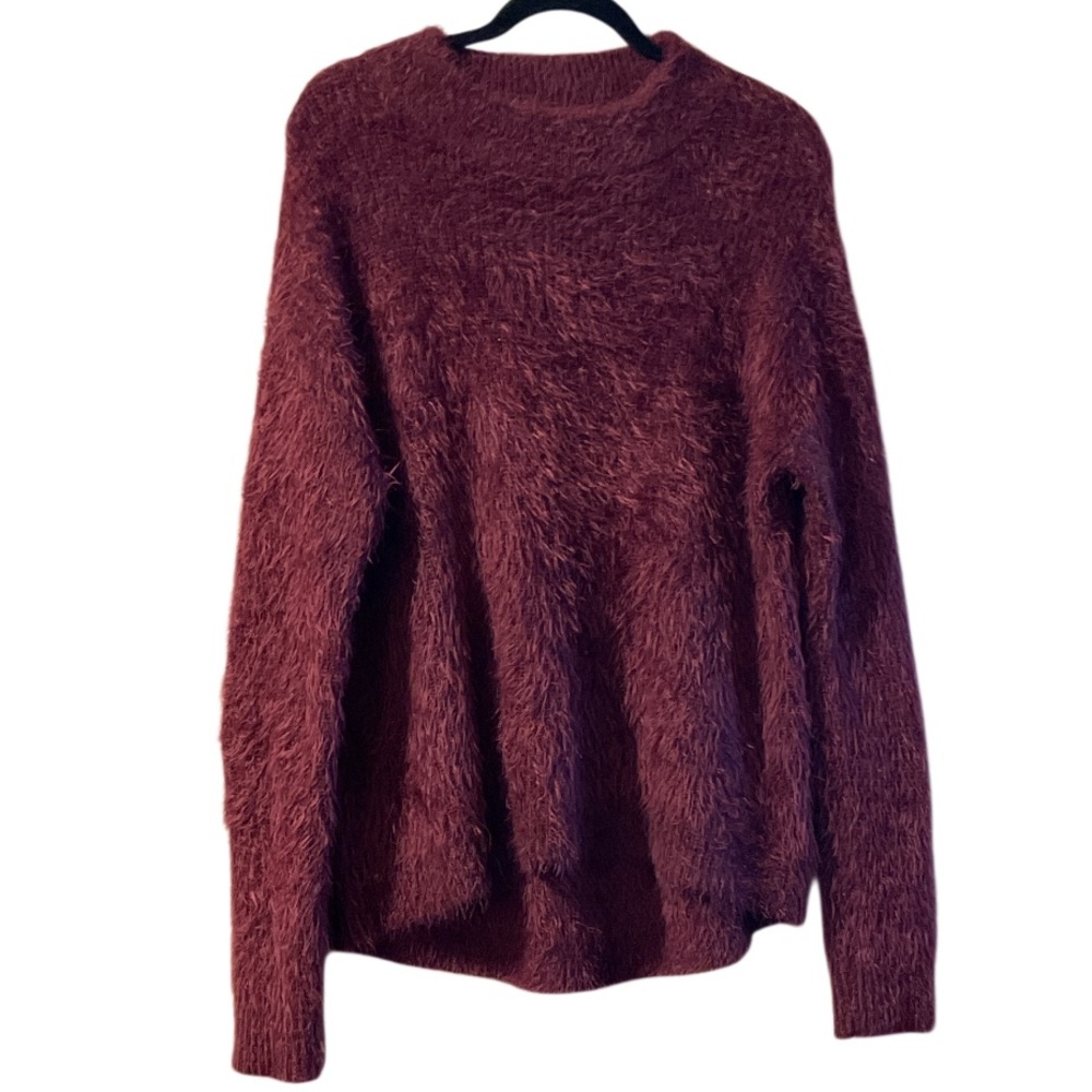 A New Day Size M Eyelash Burgundy Cozy Sweater EUC